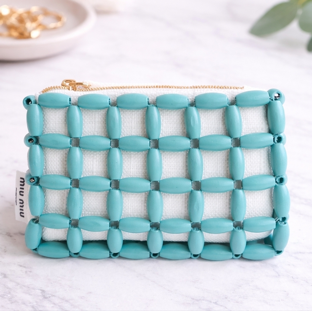 Turquoise Wood Beaded Zip Pouch
